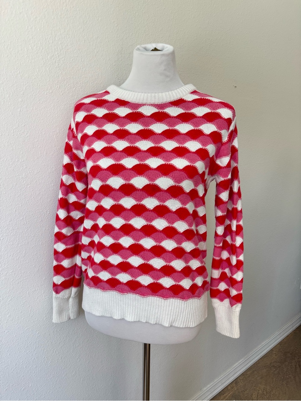 St. John’s Bay Scalloped Pink, Red, and White Sweater
